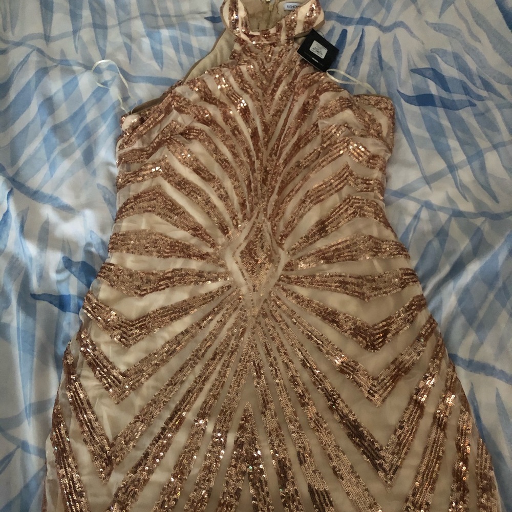 Rose Gold Sequin Halter Dress